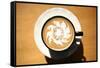 Latte Art, Designs Drawn With Steamed Milk In Hot Fresh Rich Coffee In A Ceramic Coffee Cup-mikeledray-Framed Stretched Canvas