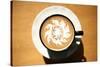 Latte Art, Designs Drawn With Steamed Milk In Hot Fresh Rich Coffee In A Ceramic Coffee Cup-mikeledray-Stretched Canvas