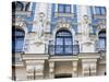 Latvia, Riga, Art Nouveau District, Strelnieku Iela Street, Stockholm School of Economics-Walter Bibikow-Stretched Canvas