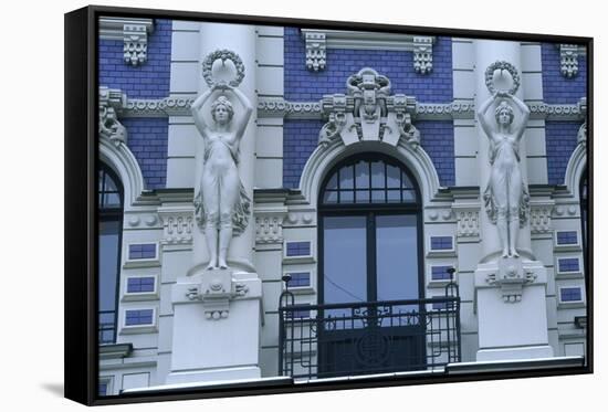 Latvia, Riga, Historic Centre, Art Nouveau Building at 4, Strelnieku Iela, Detail of Architecture-null-Framed Stretched Canvas