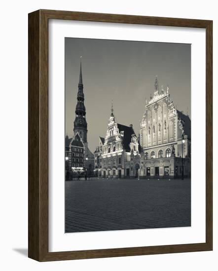 Latvia, Riga, Old Riga, Blackheads' House, B;1344, Exterior and St; Peter's Lutheran Church-Walter Bibikow-Framed Photographic Print
