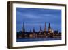 Latvia, Riga, Western Daugava River and Spires of Old Town, Illuminated at Night-null-Framed Giclee Print