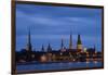 Latvia, Riga, Western Daugava River and Spires of Old Town, Illuminated at Night-null-Framed Giclee Print