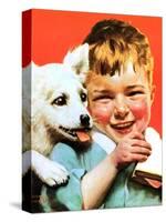 Laughing Boy with Sandwich and Puppy-Norman Rockwell-Stretched Canvas