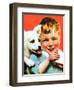 Laughing Boy with Sandwich and Puppy-Norman Rockwell-Framed Giclee Print