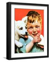 Laughing Boy with Sandwich and Puppy-Norman Rockwell-Framed Giclee Print