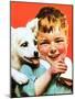 Laughing Boy with Sandwich and Puppy-Norman Rockwell-Mounted Giclee Print