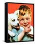 Laughing Boy with Sandwich and Puppy-Norman Rockwell-Framed Stretched Canvas