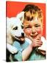 Laughing Boy with Sandwich and Puppy-Norman Rockwell-Stretched Canvas