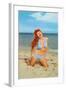 Laughing Redhead on Beach-null-Framed Art Print