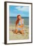 Laughing Redhead on Beach-null-Framed Art Print