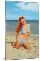 Laughing Redhead on Beach-null-Mounted Art Print