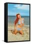 Laughing Redhead on Beach-null-Framed Stretched Canvas