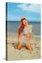 Laughing Redhead on Beach-null-Stretched Canvas