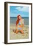 Laughing Redhead on Beach-null-Framed Art Print