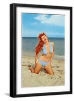 Laughing Redhead on Beach-null-Framed Art Print