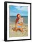 Laughing Redhead on Beach-null-Framed Art Print