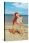 Laughing Redhead on Beach-null-Stretched Canvas
