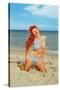 Laughing Redhead on Beach-null-Stretched Canvas