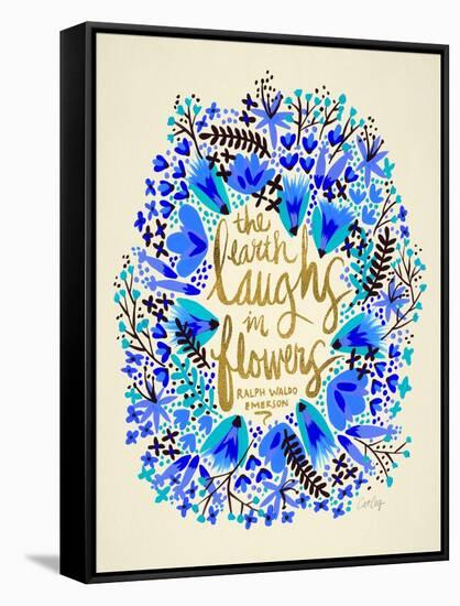Laughs in Flowers ? Blue and Gold Palette-Cat Coquillette-Framed Stretched Canvas