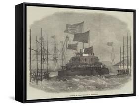 Launch of HMS Cyclops at Blackwall-Edwin Weedon-Framed Stretched Canvas