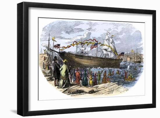 Launch of Shipbuilder Donald Mckay's Clipper Ship Flying Cloud in Boston-null-Framed Giclee Print