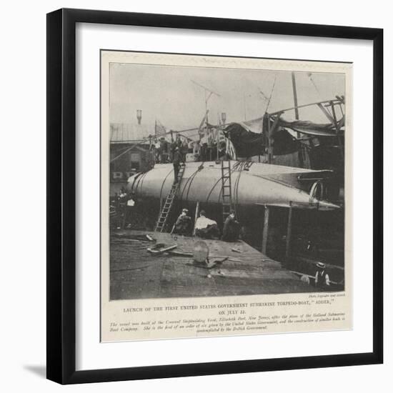 Launch of the First United States Government Submarine Torpedo-Boat, Adder, on 22 July-null-Framed Giclee Print