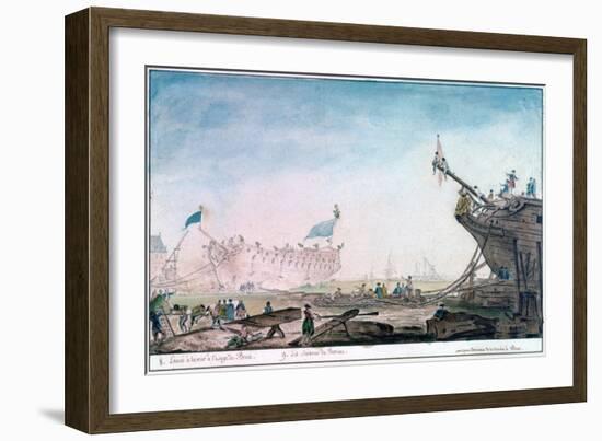 Launching a Ship at Brest, C1750-1810-Nicolas Marie Ozanne-Framed Giclee Print