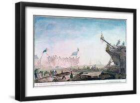 Launching a Ship at Brest, C1750-1810-Nicolas Marie Ozanne-Framed Giclee Print