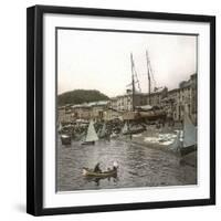 Launching a Ship in the Sea at the Port of Pegli (Neargenoa, Italy), Circa 1890-Leon, Levy et Fils-Framed Photographic Print