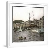 Launching a Ship in the Sea at the Port of Pegli (Neargenoa, Italy), Circa 1890-Leon, Levy et Fils-Framed Photographic Print