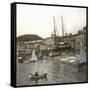 Launching a Ship in the Sea at the Port of Pegli (Neargenoa, Italy), Circa 1890-Leon, Levy et Fils-Framed Stretched Canvas