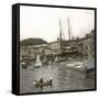 Launching a Ship in the Sea at the Port of Pegli (Neargenoa, Italy), Circa 1890-Leon, Levy et Fils-Framed Stretched Canvas