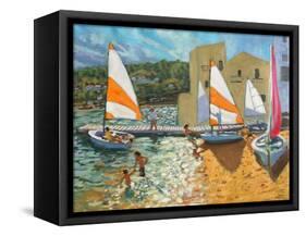 Launching Boats, Calella De Palafrugell, Spain-Andrew Macara-Framed Stretched Canvas