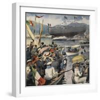 Launching of Battleship Andrea Doria from Arsenale in La Spezia-null-Framed Giclee Print