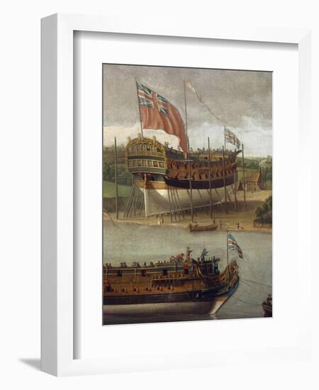 Launching of Sixth-Rate Ship in Orwell-null-Framed Giclee Print