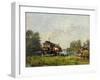 Laundresses' Boat on the Seine (Oil on Canvas)-Stanislas Victor Edouard Lepine-Framed Giclee Print