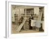 Laundry Day in Japan: Two Women Hang Up Clothes and Fabric to Dry Outdoors-null-Framed Photographic Print