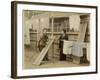 Laundry Day in Japan: Two Women Hang Up Clothes and Fabric to Dry Outdoors-null-Framed Photographic Print