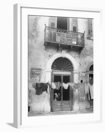 Laundry Hanging in Front of Local Headquarters-Walter Sanders-Framed Premium Photographic Print