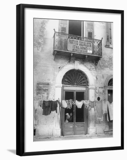 Laundry Hanging in Front of Local Headquarters-Walter Sanders-Framed Premium Photographic Print