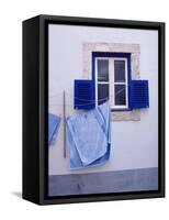 Laundry Hanging on Line at Window in the Moorish Quarter of Alfama, Lisbon, Portugal-Yadid Levy-Framed Stretched Canvas