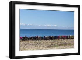 Laundry Hangs on a Wall on Isla Del Sol Along the Edge of Lake Titicaca-Alex Saberi-Framed Photographic Print