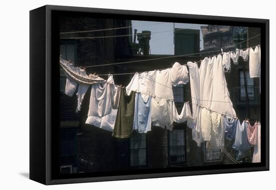 Laundry on Line in Slum Area in New York City-Vernon Merritt III-Framed Stretched Canvas