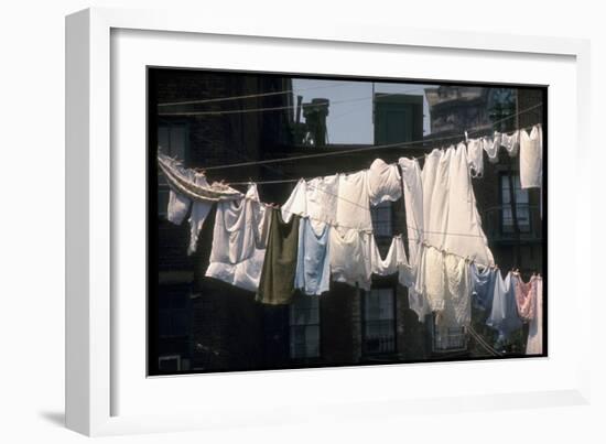 Laundry on Line in Slum Area in New York City-Vernon Merritt III-Framed Photographic Print