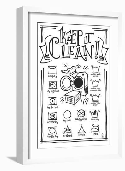 Laundry Symbols (White)-Lantern Press-Framed Art Print