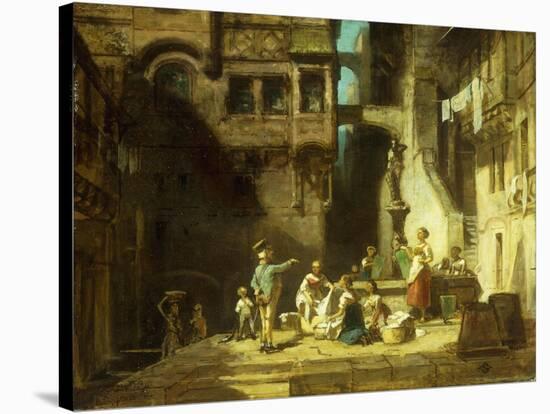 Laundry Women at the Well-Carl Spitzweg-Stretched Canvas