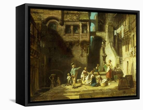 Laundry Women at the Well-Carl Spitzweg-Framed Stretched Canvas