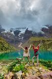 Two woman trekking Humantay Lake, Cusco, Peru, South America-Laura Grier-Photographic Print