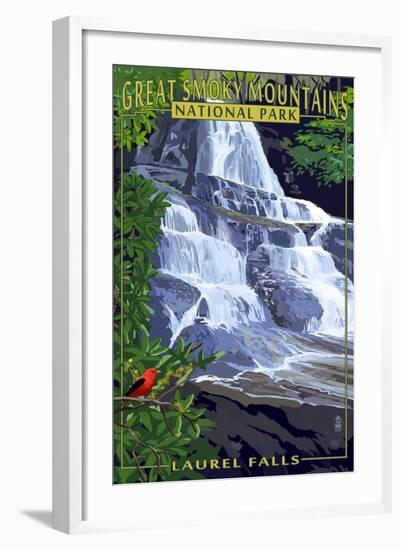 Laurel Falls - Great Smoky Mountains National Park, TN-Lantern Press-Framed Art Print